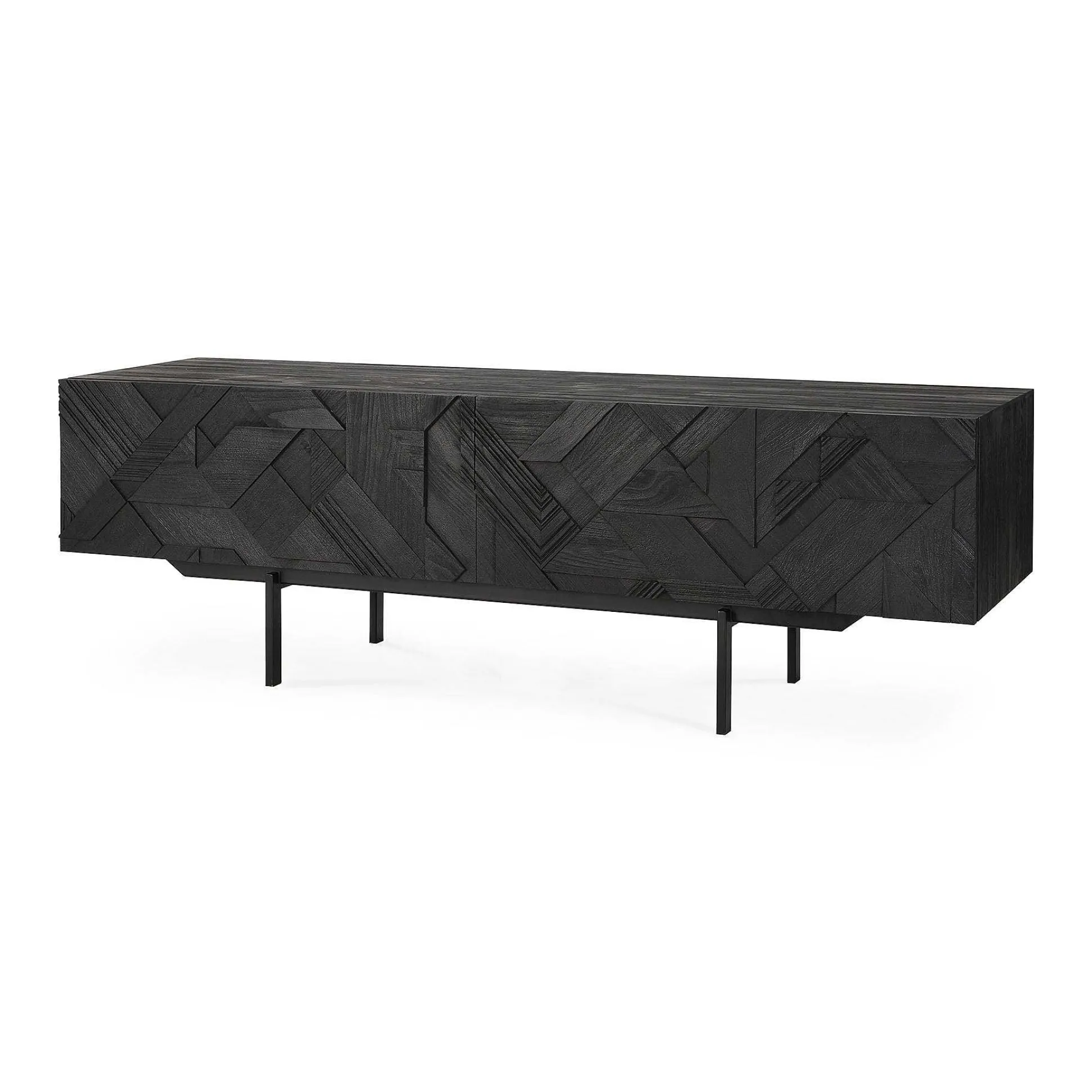Graphic Solid Black Teak Media Console, 63"