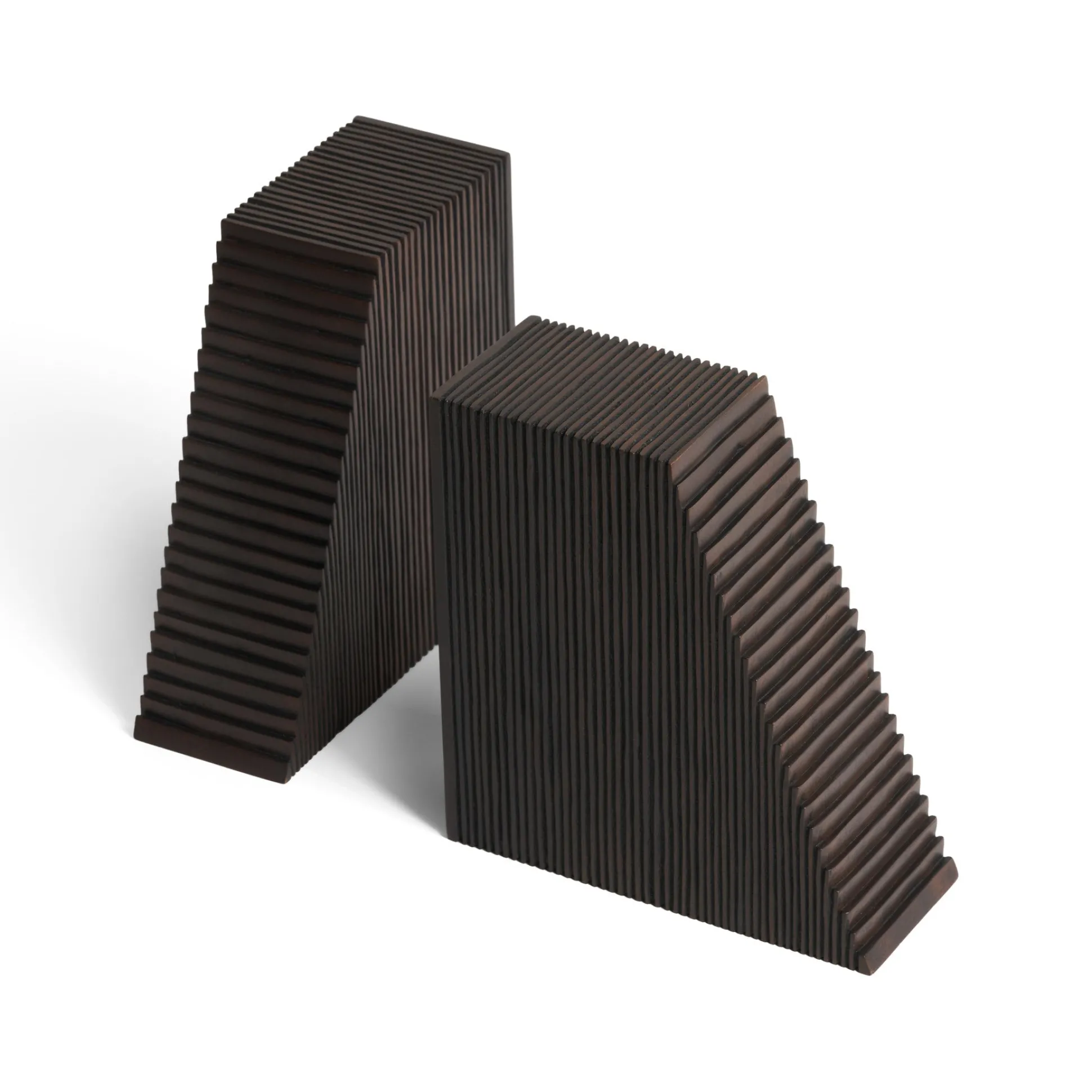 Grooves Dark Brown Mahogany Bookends, Set Of 2^Be Home Discount