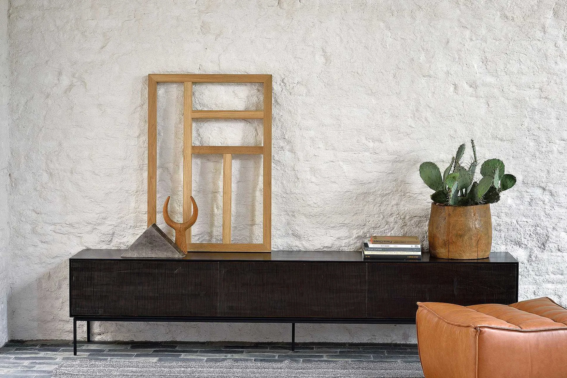 Grooves Solid Teak Media Console, 95.5"