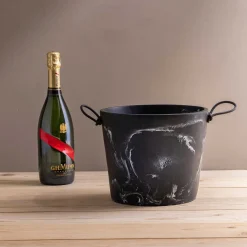 Handmade Resin Champagne Bucket with Leather Handles, Black Marble