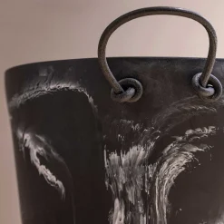 Handmade Resin Champagne Bucket with Leather Handles, Black Marble