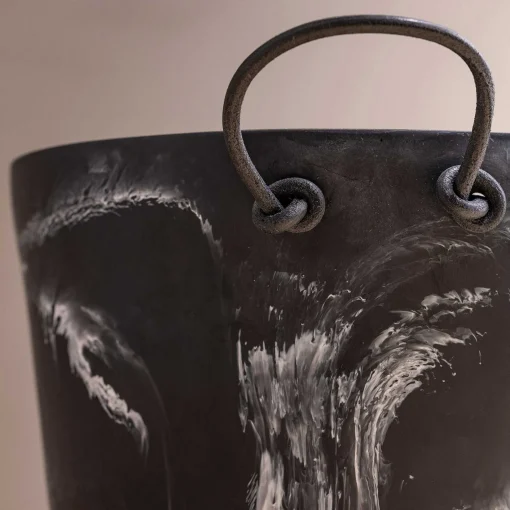 Handmade Resin Champagne Bucket with Leather Handles, Black Marble