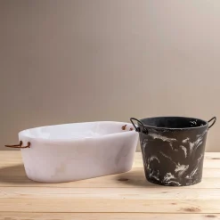 Handmade Resin Champagne Bucket with Leather Handles, Black Marble