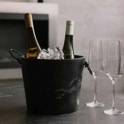 Handmade Resin Champagne Bucket with Leather Handles, Black Marble