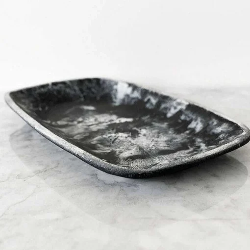 Handmade Resin Tray, Black Marble, Large