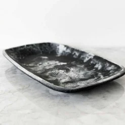 Handmade Resin Tray, Black Marble, Medium