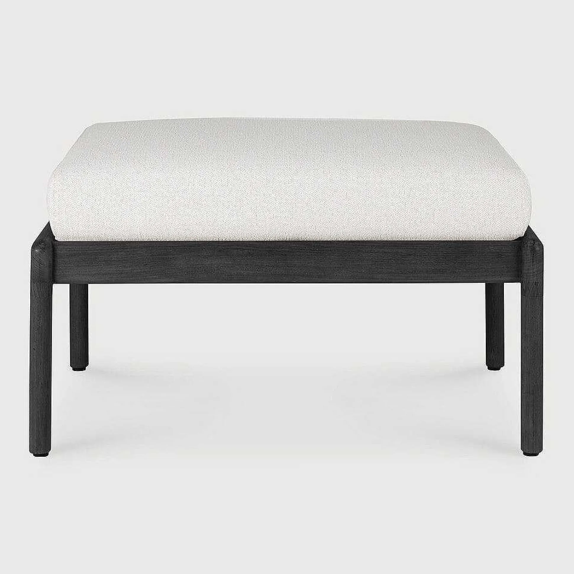 Jack Solid Black Teak Outdoor Footstool, Off White