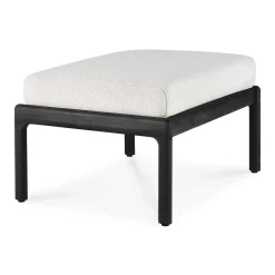 Jack Solid Black Teak Outdoor Footstool, Off White