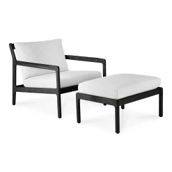 Jack Solid Black Teak Outdoor Footstool, Off White