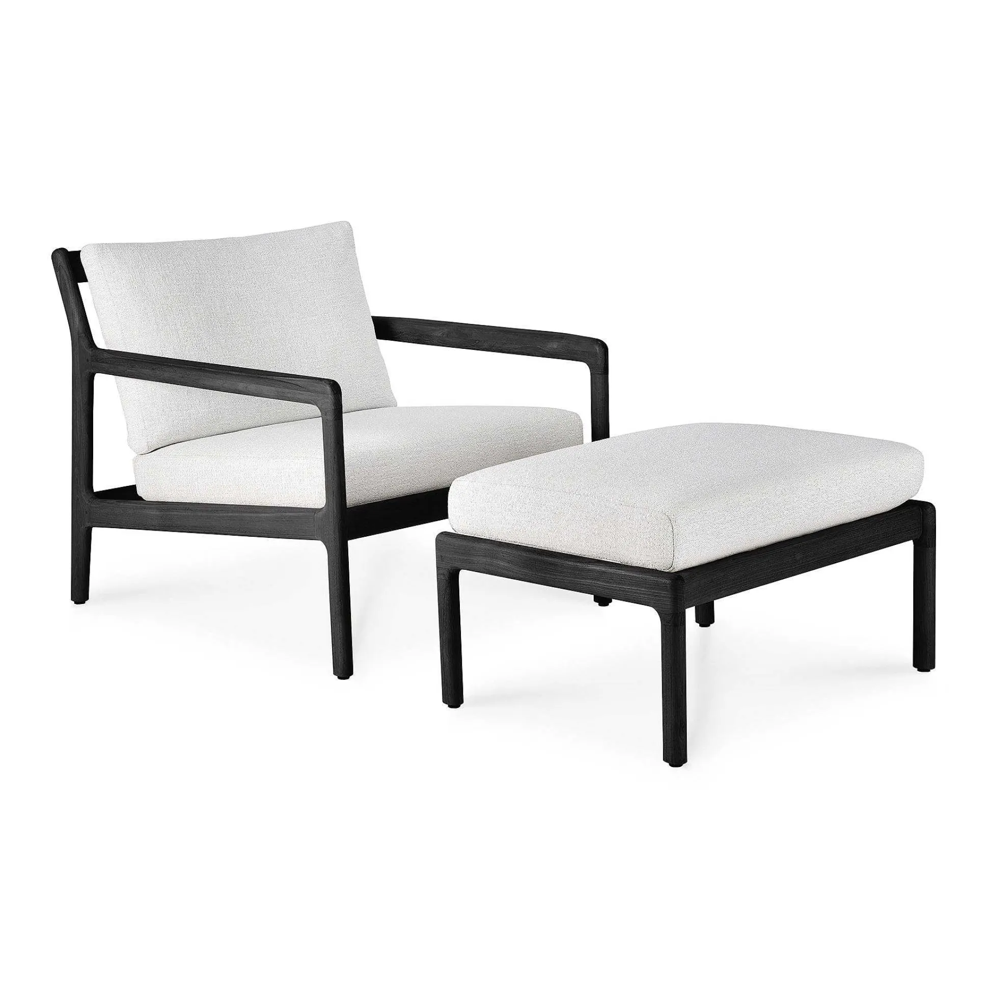 Jack Solid Black Teak Outdoor Footstool, Off White