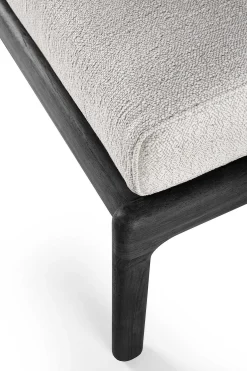 Jack Solid Black Teak Outdoor Footstool, Off White