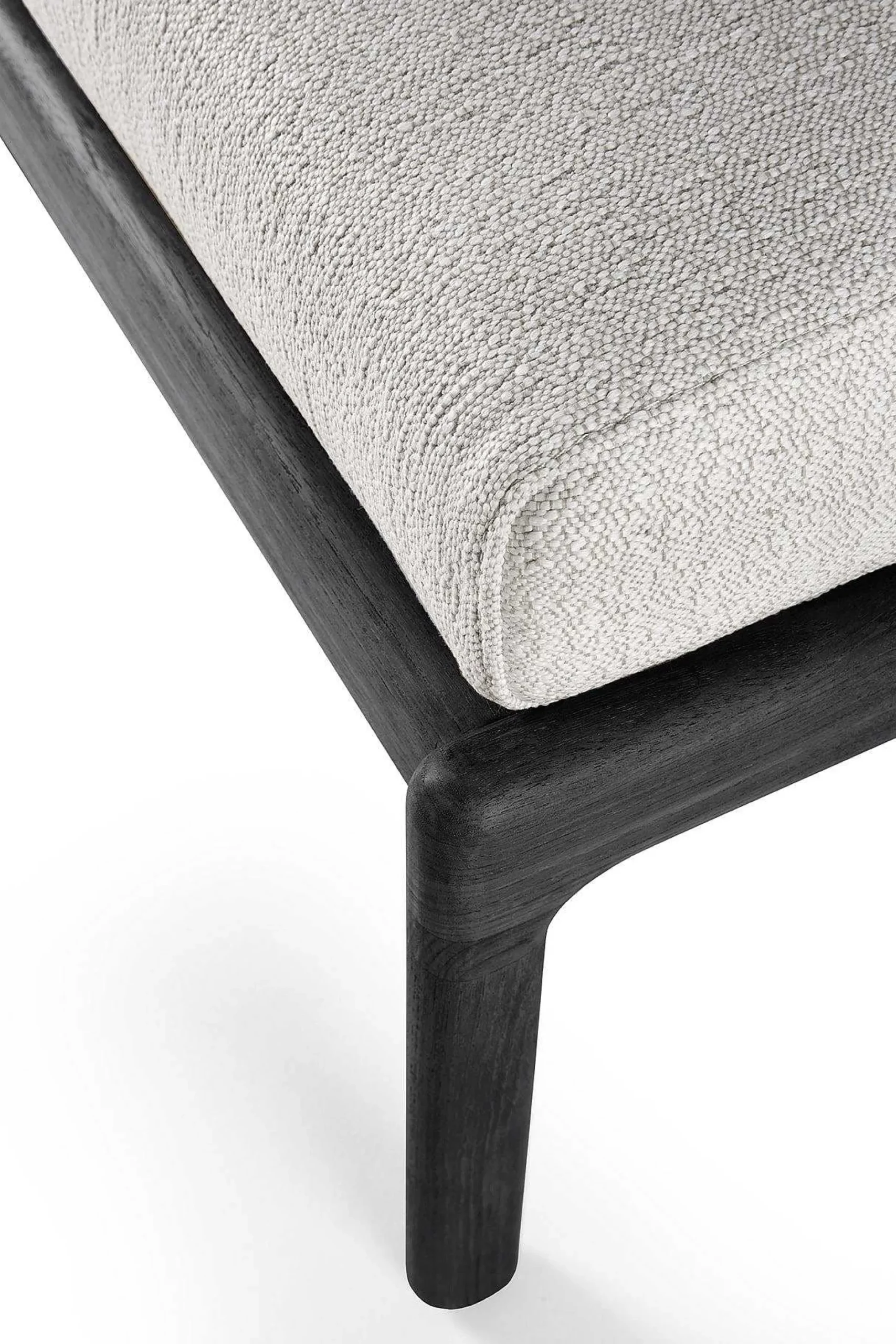 Jack Solid Black Teak Outdoor Footstool, Off White