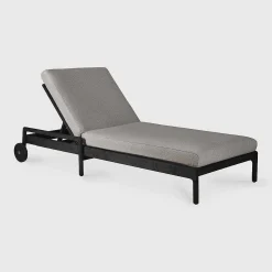 Jack Solid Black Teak Outdoor Adjustable Lounger, Mocha Fabric