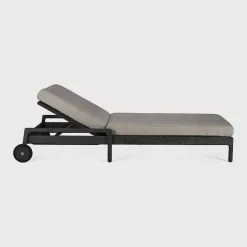 Jack Solid Black Teak Outdoor Adjustable Lounger, Mocha Fabric