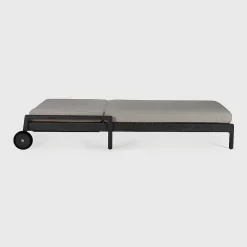 Jack Solid Black Teak Outdoor Adjustable Lounger, Mocha Fabric