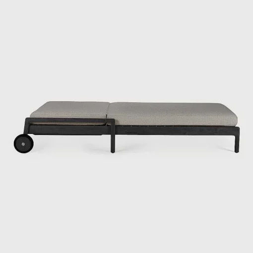 Jack Solid Black Teak Outdoor Adjustable Lounger, Mocha Fabric