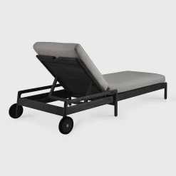 Jack Solid Black Teak Outdoor Adjustable Lounger, Mocha Fabric