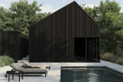 Jack Solid Black Teak Outdoor Adjustable Lounger, Mocha Fabric