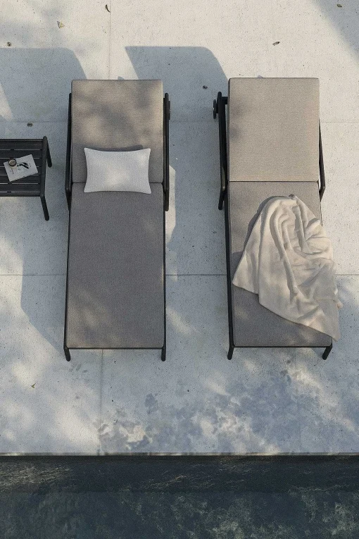 Jack Solid Black Teak Outdoor Adjustable Lounger, Mocha Fabric
