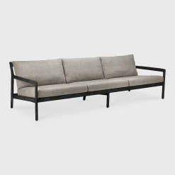 Jack Solid Black Teak Outdoor 3 Seater Sofa, Mocha Fabric
