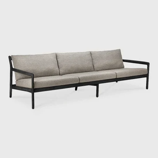 Jack Solid Black Teak Outdoor 3 Seater Sofa, Mocha Fabric