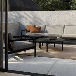 Jack Solid Black Teak Outdoor 3 Seater Sofa, Mocha Fabric