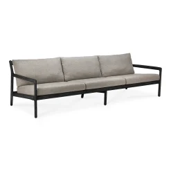 Jack Solid Black Teak Outdoor 3 Seater Sofa, Mocha Fabric