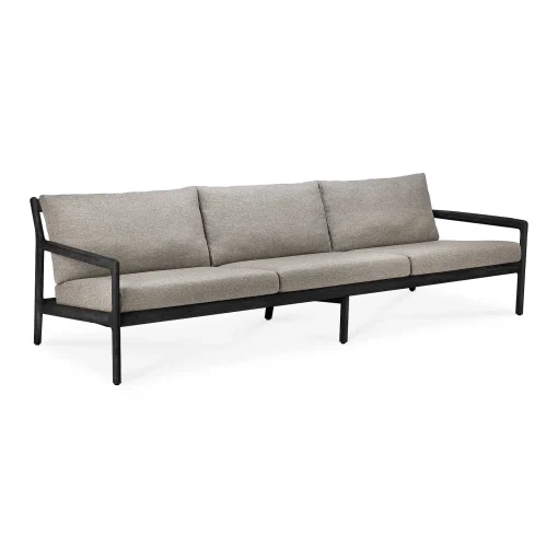 Jack Solid Black Teak Outdoor 3 Seater Sofa, Mocha Fabric