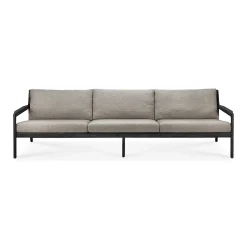 Jack Solid Black Teak Outdoor 3 Seater Sofa, Mocha Fabric