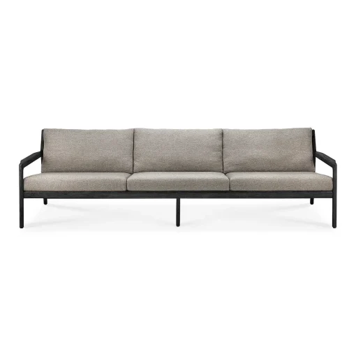 Jack Solid Black Teak Outdoor 3 Seater Sofa, Mocha Fabric