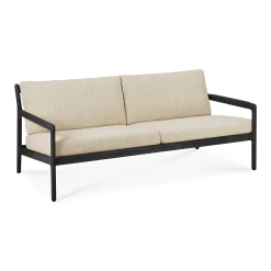 Jack Solid Black Teak Outdoor 2 Seater Sofa, Natural Fabric