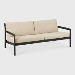 Jack Solid Black Teak Outdoor 2 Seater Sofa, Natural Fabric