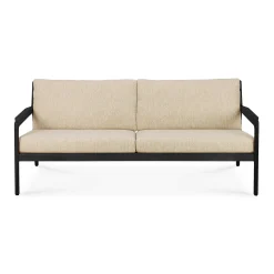 Jack Solid Black Teak Outdoor 2 Seater Sofa, Natural Fabric