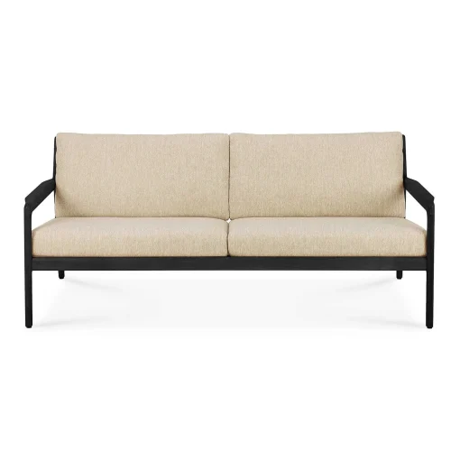 Jack Solid Black Teak Outdoor 2 Seater Sofa, Natural Fabric