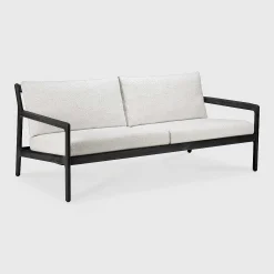 Jack Solid Black Teak Outdoor 2 Seater Sofa, Off White Fabric