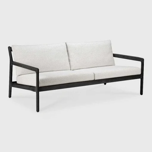 Jack Solid Black Teak Outdoor 2 Seater Sofa, Off White Fabric