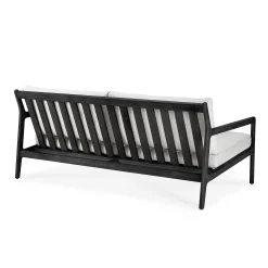 Jack Solid Black Teak Outdoor 2 Seater Sofa, Off White Fabric