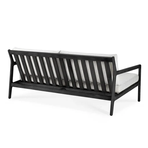Jack Solid Black Teak Outdoor 2 Seater Sofa, Off White Fabric