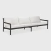 Jack Solid Black Teak Outdoor 3 Seater Sofa, Off White Fabric