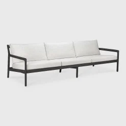 Jack Solid Black Teak Outdoor 3 Seater Sofa, Off White Fabric