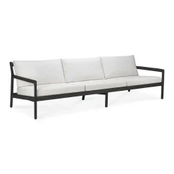 Jack Solid Black Teak Outdoor 3 Seater Sofa, Off White Fabric
