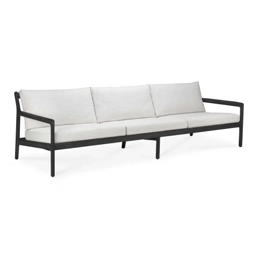 Jack Solid Black Teak Outdoor 3 Seater Sofa, Off White Fabric