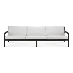Jack Solid Black Teak Outdoor 3 Seater Sofa, Off White Fabric