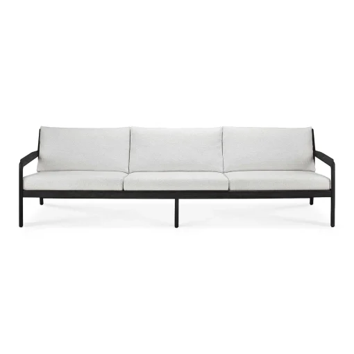 Jack Solid Black Teak Outdoor 3 Seater Sofa, Off White Fabric