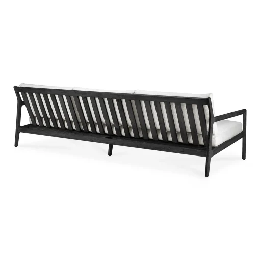 Jack Solid Black Teak Outdoor 3 Seater Sofa, Off White Fabric
