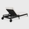 Jack Solid Black Teak Outdoor Adjustable Lounger, Off White Fabric