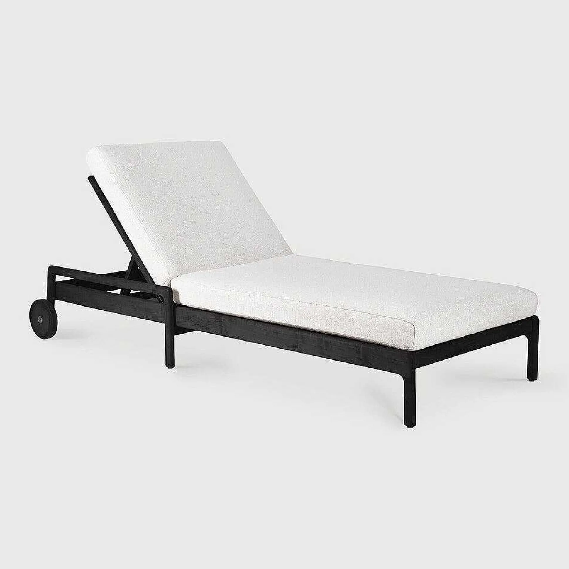 Jack Solid Black Teak Outdoor Adjustable Lounger, Off White Fabric