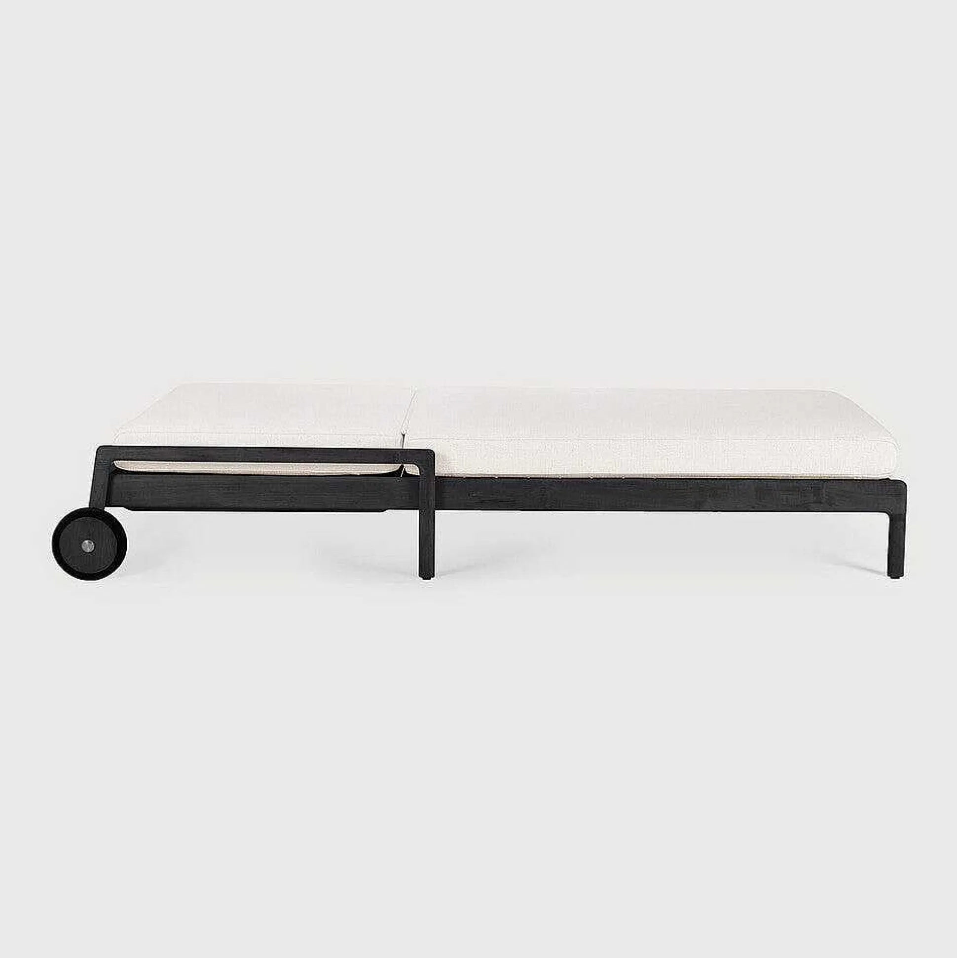 Jack Solid Black Teak Outdoor Adjustable Lounger, Off White Fabric