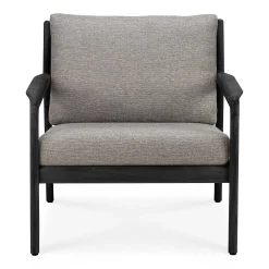 Jack Solid Black Teak Outdoor Lounge Chair, Mocha Fabric