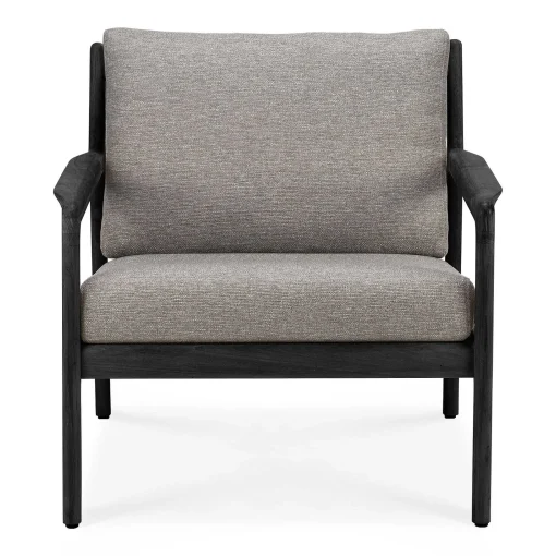 Jack Solid Black Teak Outdoor Lounge Chair, Mocha Fabric